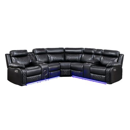 Cipher 3-Piece Power Reclining Sectional with Two Consoles, Speakers, Subwoofer, LED Lighting and Charging Port