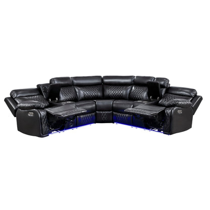 Cipher 3-Piece Power Reclining Sectional with Two Consoles, Speakers, Subwoofer, LED Lighting and Charging Port