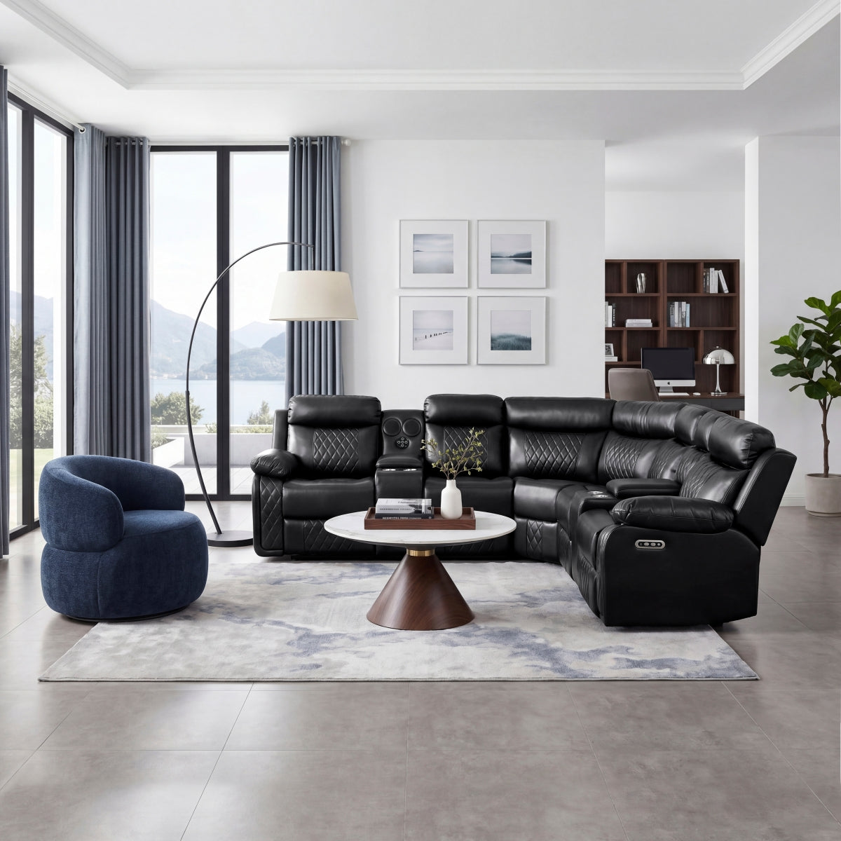 Cipher 3-Piece Power Reclining Sectional with Two Consoles, Speakers, Subwoofer, LED Lighting and Charging Port