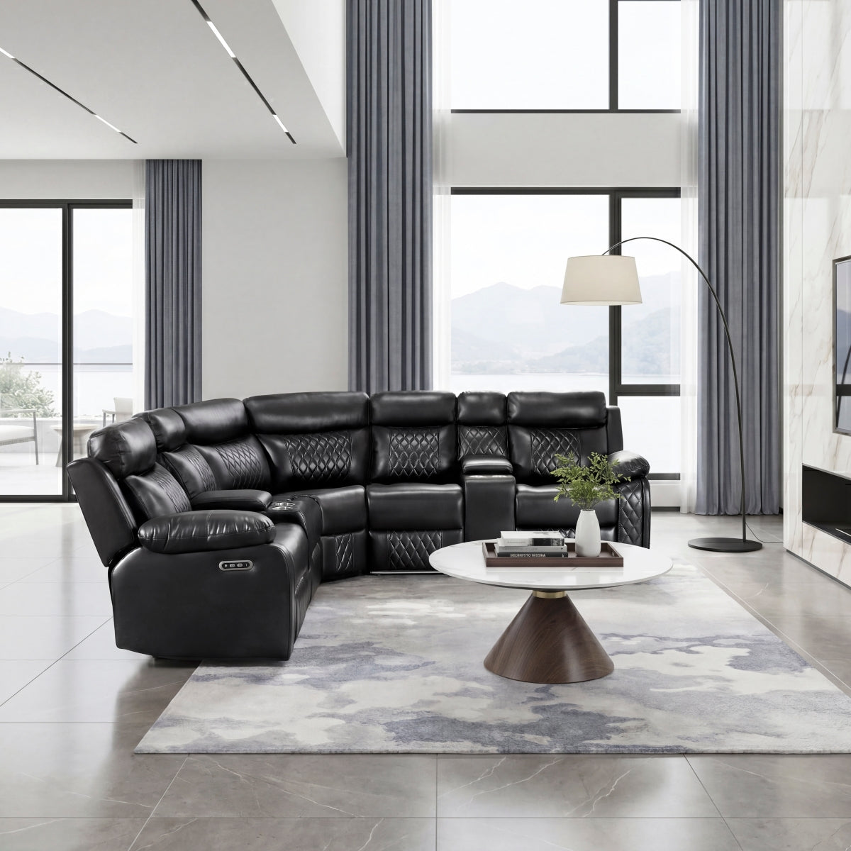 Cipher 3-Piece Power Reclining Sectional with Two Consoles, Speakers, Subwoofer, LED Lighting and Charging Port