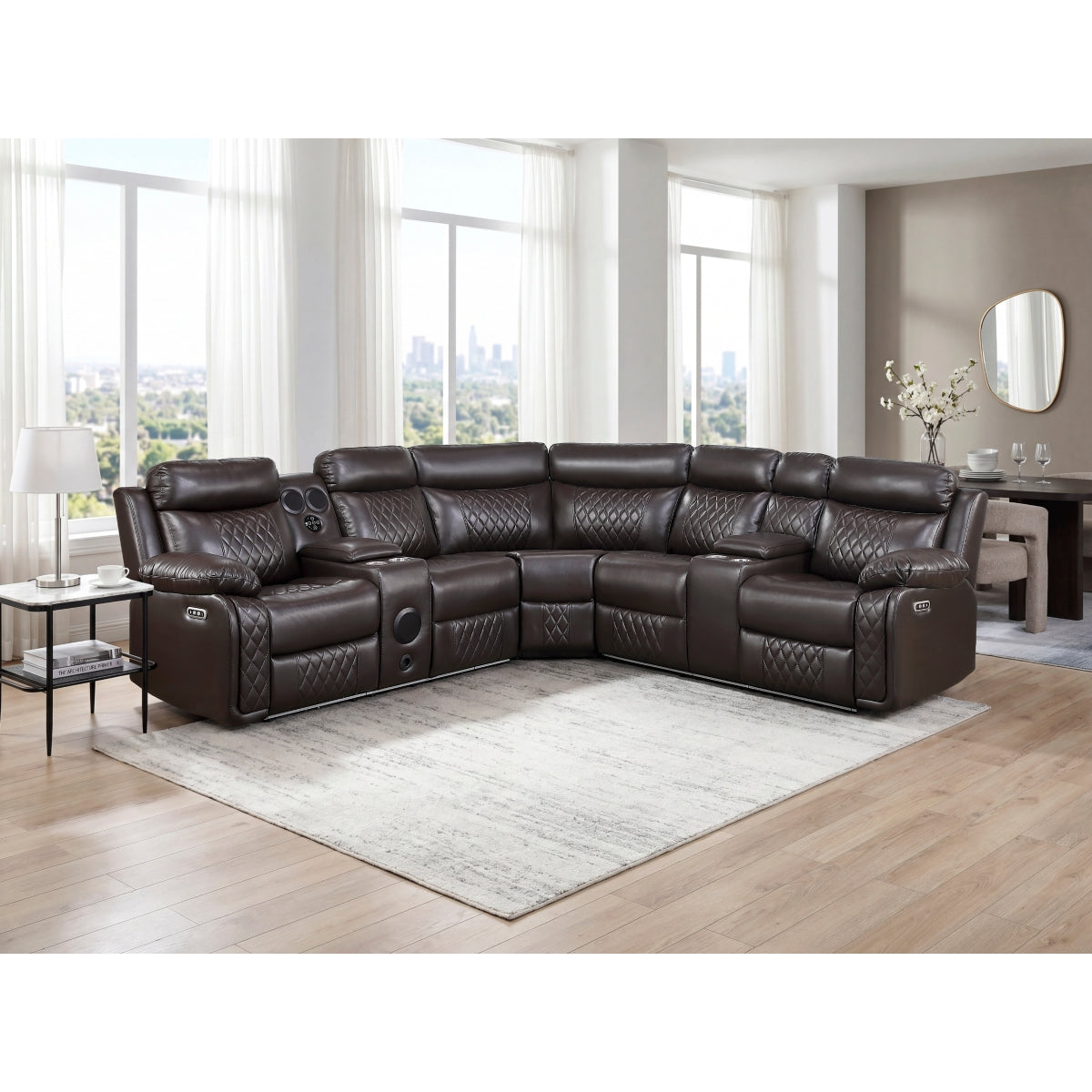 Cipher 3-Piece Power Reclining Sectional with Two Consoles, Speakers, Subwoofer, LED Lighting and Charging Port