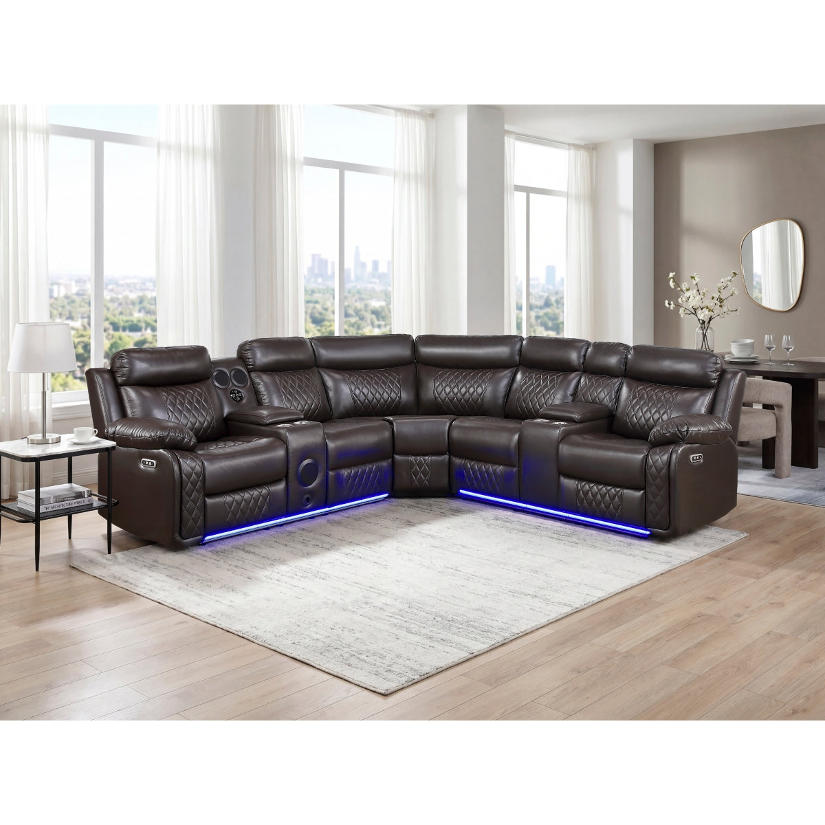 Cipher 3-Piece Power Reclining Sectional with Two Consoles, Speakers, Subwoofer, LED Lighting and Charging Port