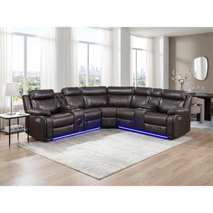 Cipher 3-Piece Power Reclining Sectional with Two Consoles, Speakers, Subwoofer, LED Lighting and Charging Port