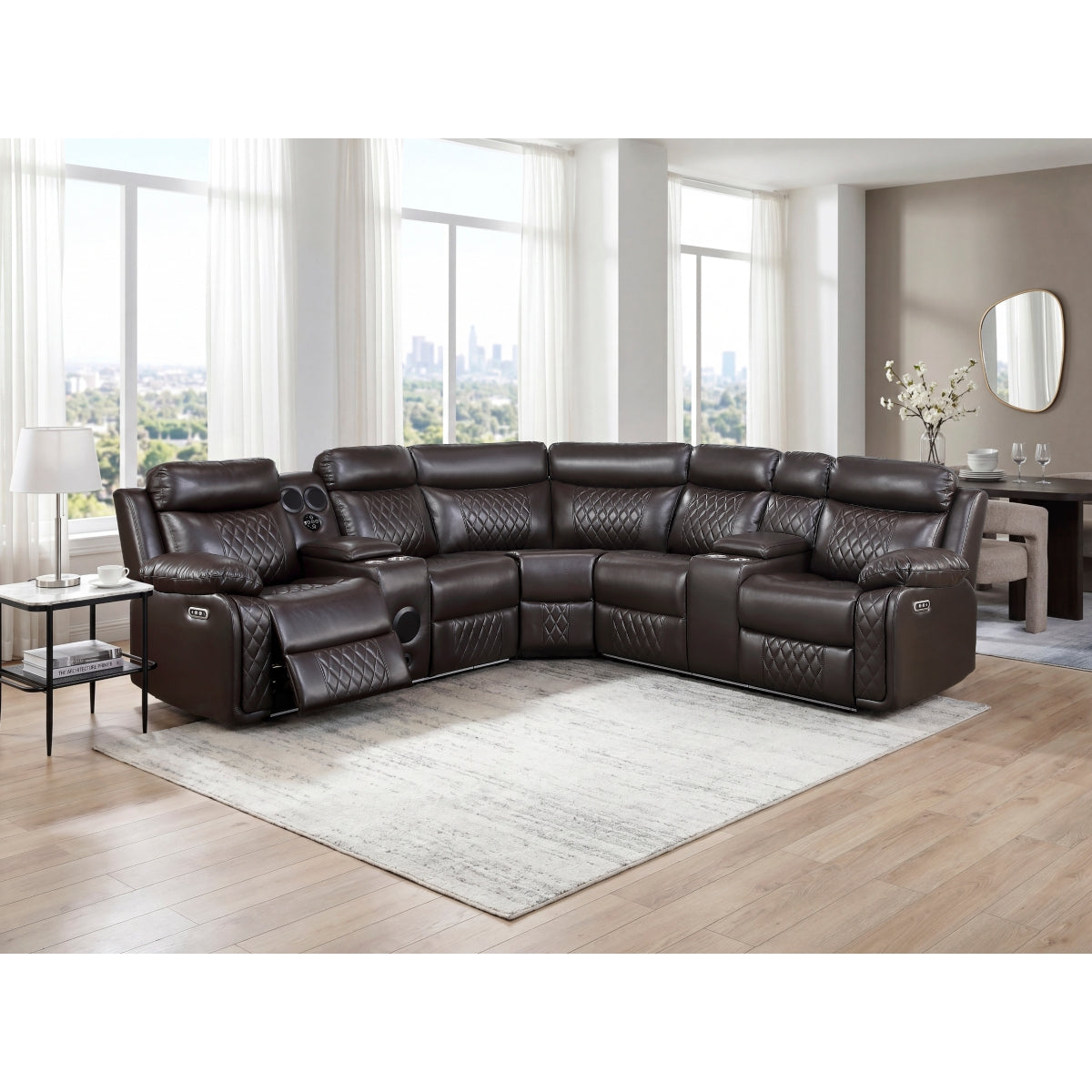 Cipher 3-Piece Power Reclining Sectional with Two Consoles, Speakers, Subwoofer, LED Lighting and Charging Port