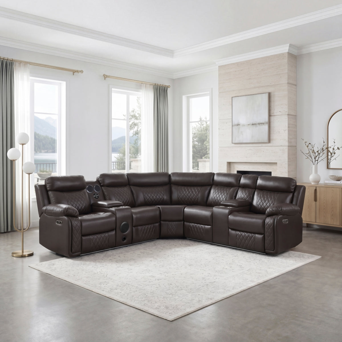 Cipher 3-Piece Power Reclining Sectional with Two Consoles, Speakers, Subwoofer, LED Lighting and Charging Port