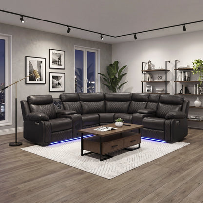 Cipher 3-Piece Power Reclining Sectional with Two Consoles, Speakers, Subwoofer, LED Lighting and Charging Port