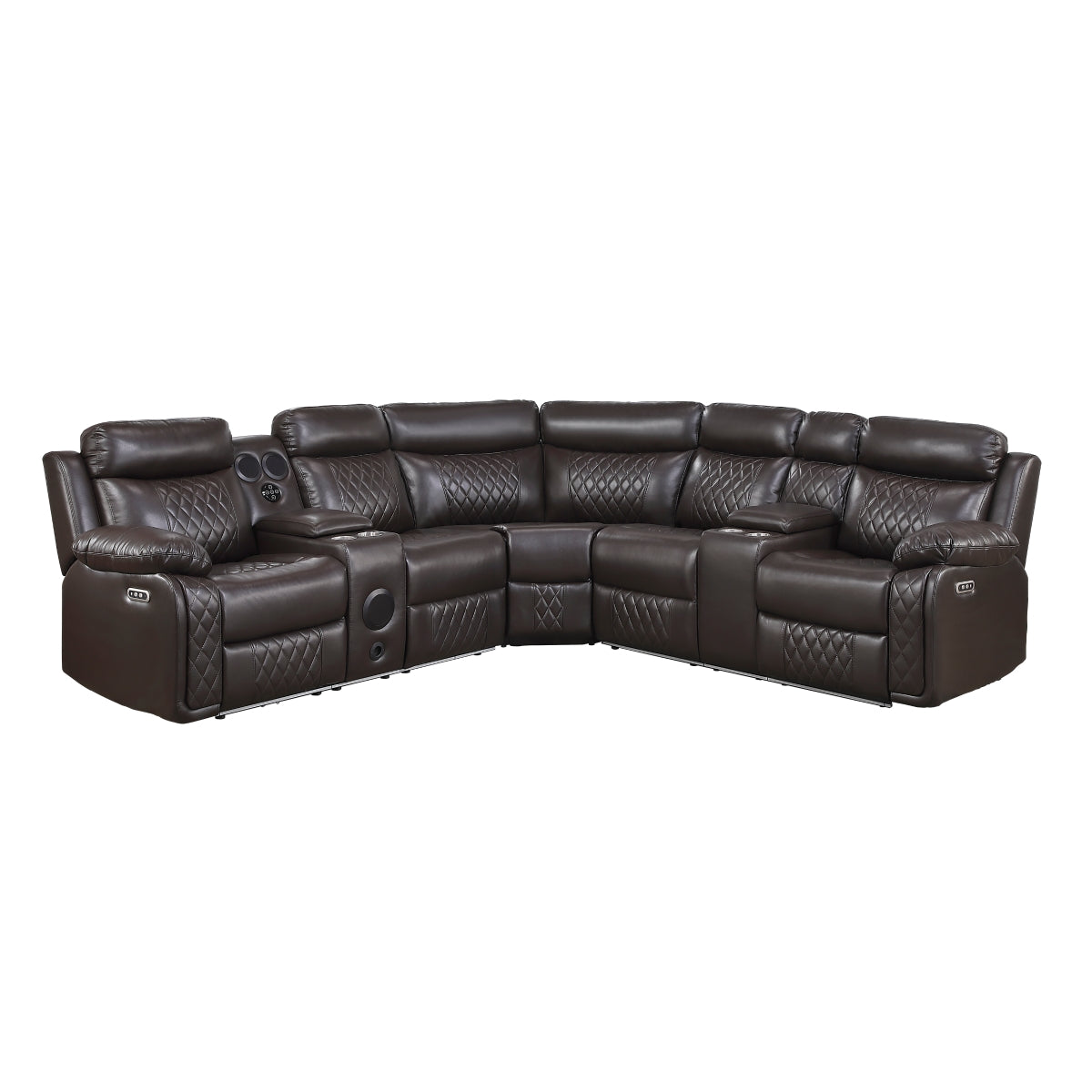 Cipher 3-Piece Power Reclining Sectional with Two Consoles, Speakers, Subwoofer, LED Lighting and Charging Port