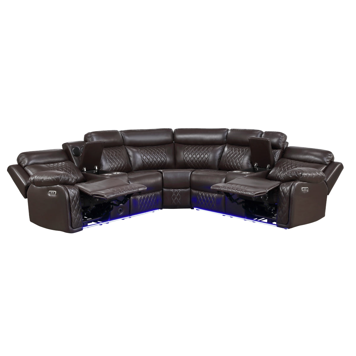 Cipher 3-Piece Power Reclining Sectional with Two Consoles, Speakers, Subwoofer, LED Lighting and Charging Port