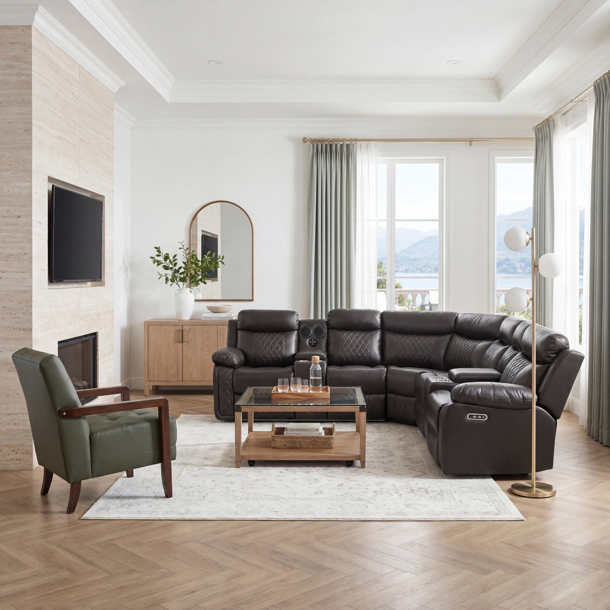 Cipher 3-Piece Power Reclining Sectional with Two Consoles, Speakers, Subwoofer, LED Lighting and Charging Port