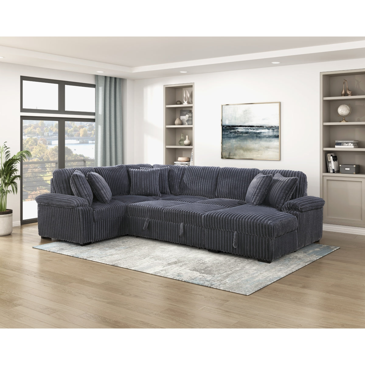 Ridge 3-Piece Sectional with Pull-out Bed, Right Side Chaise and Hidden Storage
