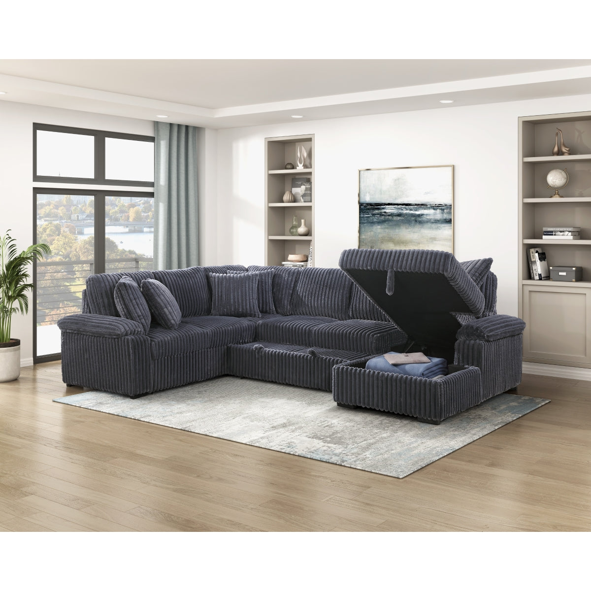 Ridge 3-Piece Sectional with Pull-out Bed, Right Side Chaise and Hidden Storage