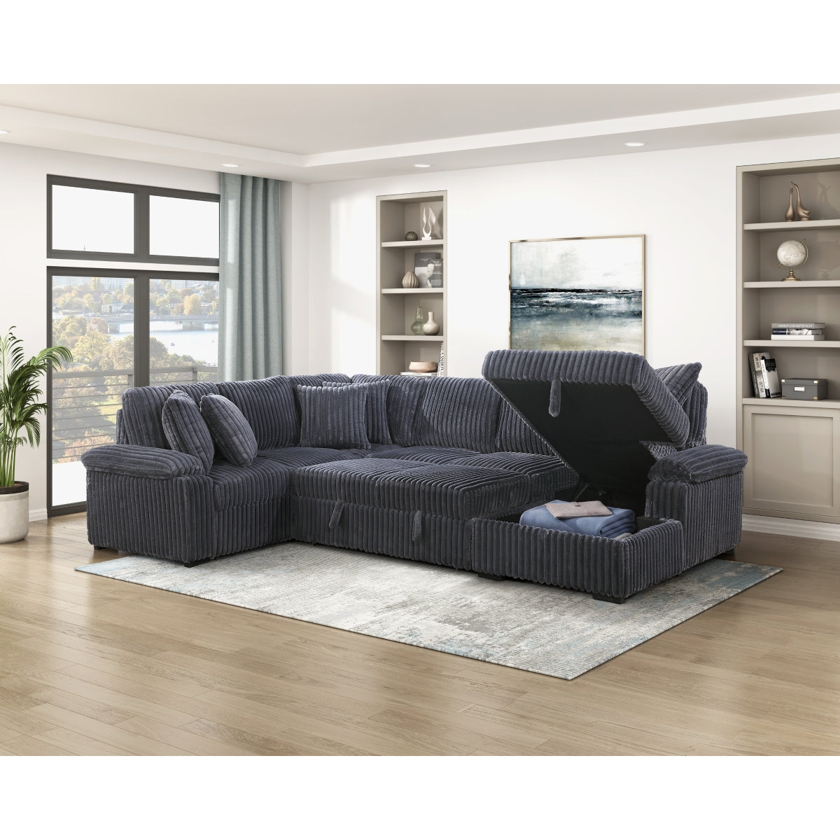 Ridge 3-Piece Sectional with Pull-out Bed, Right Side Chaise and Hidden Storage