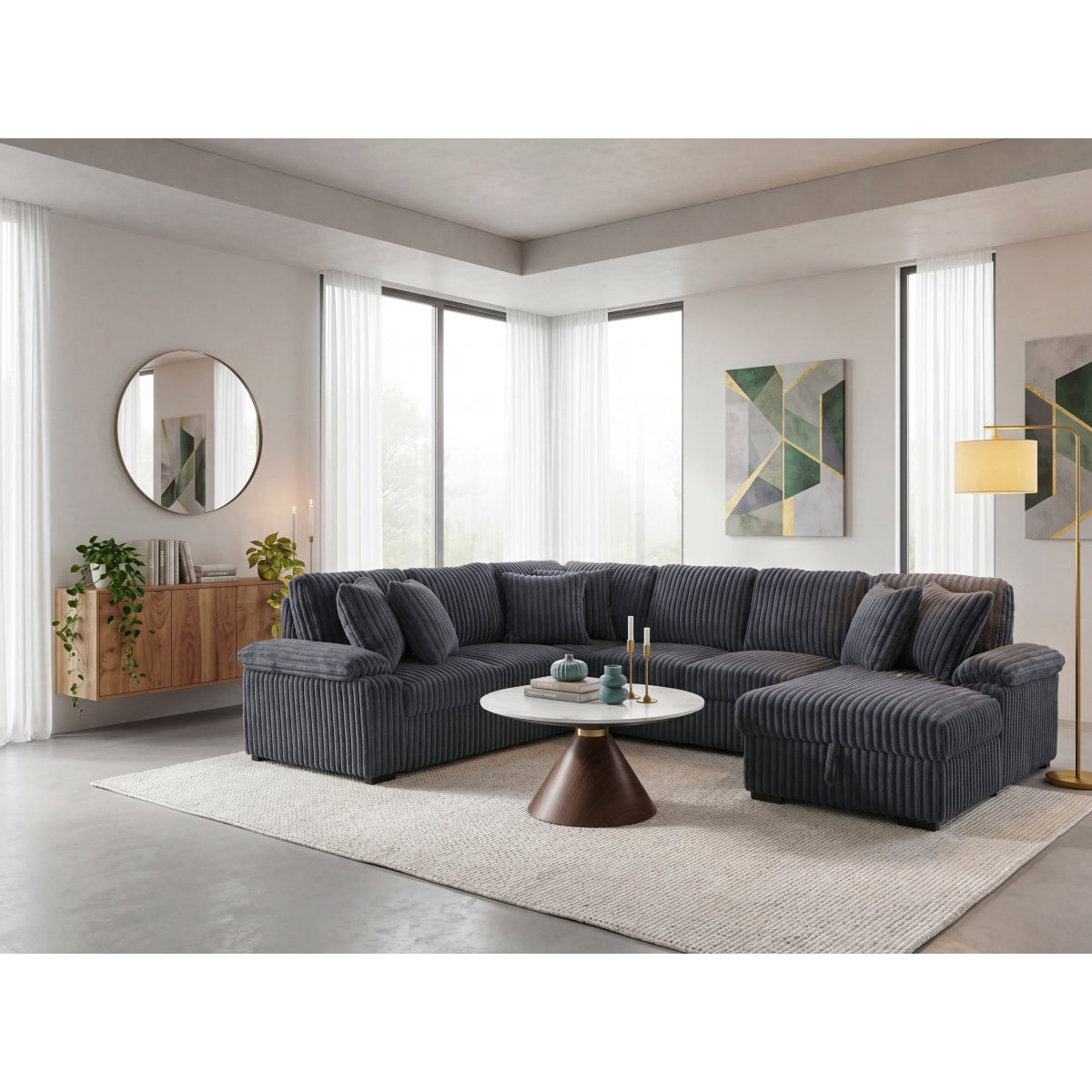 Ridge 3-Piece Sectional with Pull-out Bed, Right Side Chaise and Hidden Storage