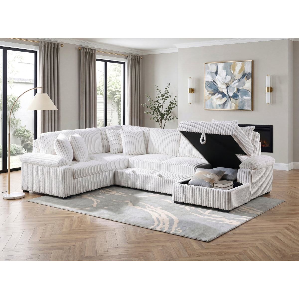 Ridge 3-Piece Sectional with Pull-out Bed, Right Side Chaise and Hidden Storage