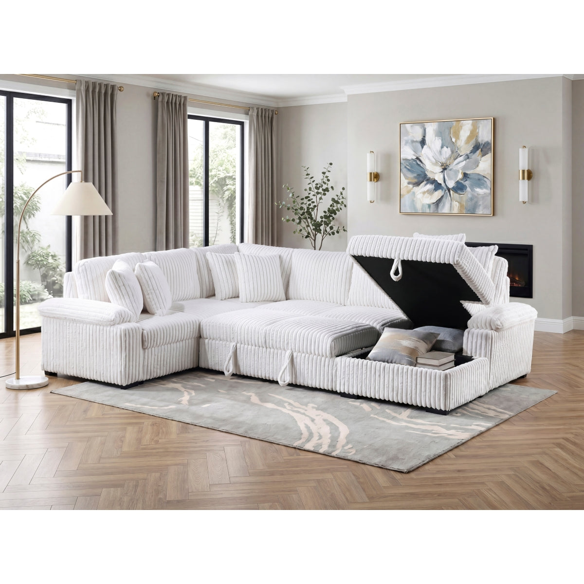 Ridge 3-Piece Sectional with Pull-out Bed, Right Side Chaise and Hidden Storage