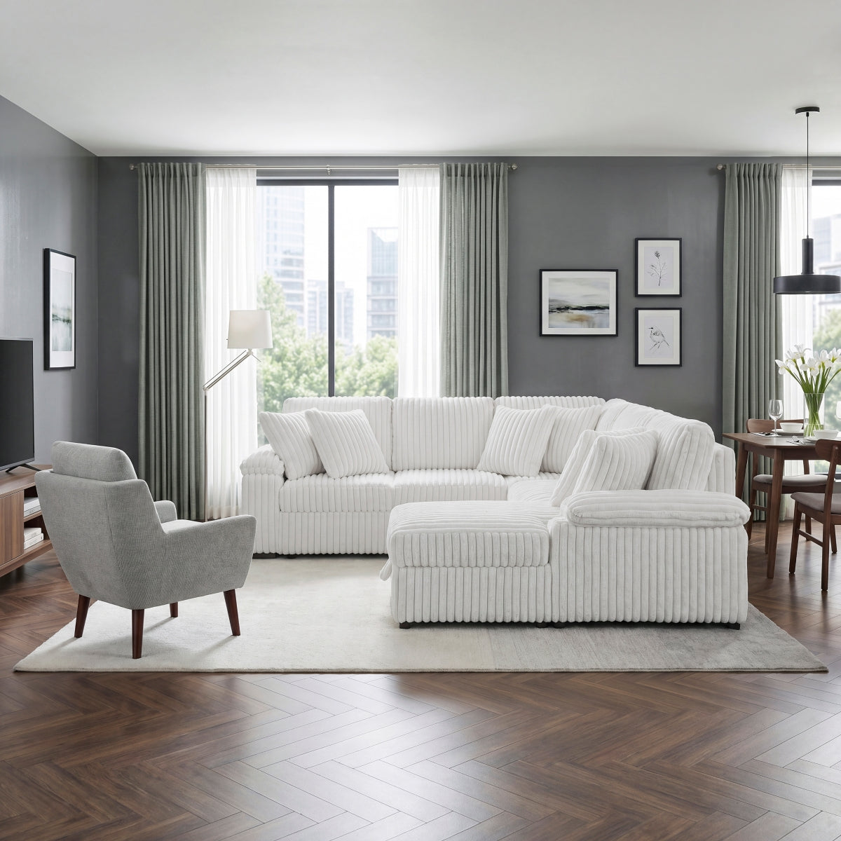 Ridge 3-Piece Sectional with Pull-out Bed, Right Side Chaise and Hidden Storage