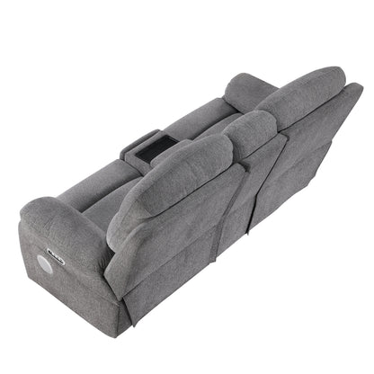Centric Power Double Reclining Love Seat with Center Console, Power Headrests, Power Lumbar Support, Wireless Charger, Hidden Cup Holders, Bluetooth Speakers and Charging Ports