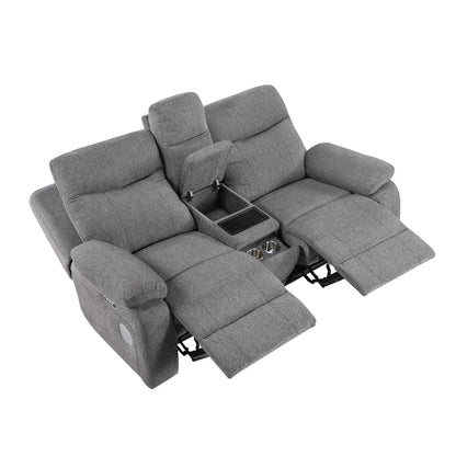 Centric Power Double Reclining Love Seat with Center Console, Power Headrests, Power Lumbar Support, Wireless Charger, Hidden Cup Holders, Bluetooth Speakers and Charging Ports