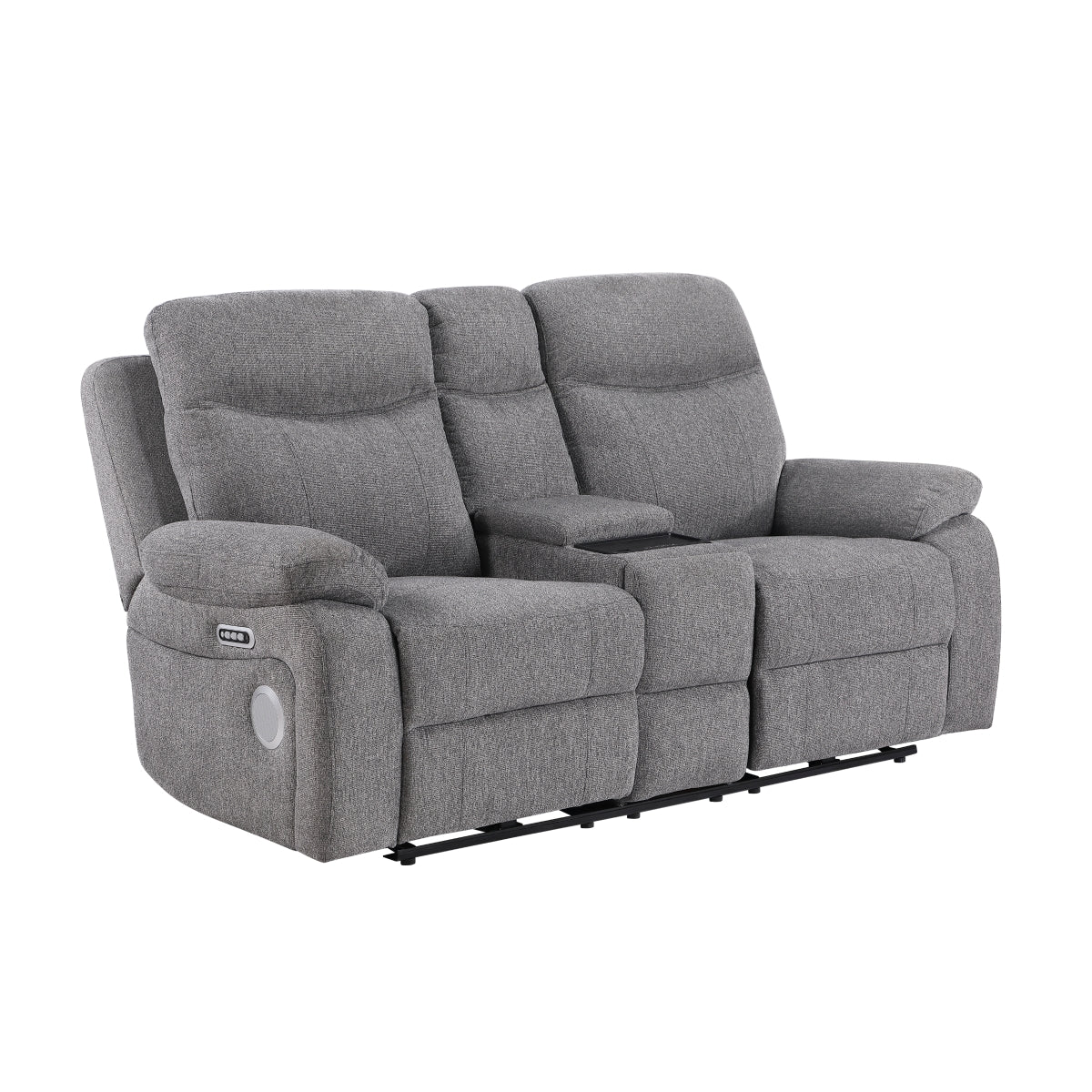 Centric Power Double Reclining Love Seat with Center Console, Power Headrests, Power Lumbar Support, Wireless Charger, Hidden Cup Holders, Bluetooth Speakers and Charging Ports