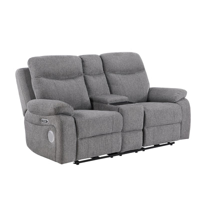 Centric Power Double Reclining Love Seat with Center Console, Power Headrests, Power Lumbar Support, Wireless Charger, Hidden Cup Holders, Bluetooth Speakers and Charging Ports