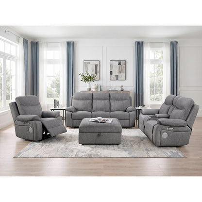 Centric Power Double Reclining Love Seat with Center Console, Power Headrests, Power Lumbar Support, Wireless Charger, Hidden Cup Holders, Bluetooth Speakers and Charging Ports