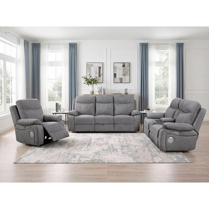 Centric Power Double Reclining Love Seat with Center Console, Power Headrests, Power Lumbar Support, Wireless Charger, Hidden Cup Holders, Bluetooth Speakers and Charging Ports