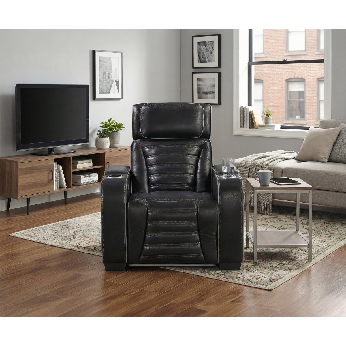 Cyber Power Reclining Chair with Power Headrest, Cup holder, Storage Arms(Top and Side), Air Massage, Heat, LED Lighting and Charging Ports