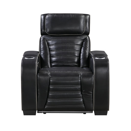 Cyber Power Reclining Chair with Power Headrest, Cup holder, Storage Arms(Top and Side), Air Massage, Heat, LED Lighting and Charging Ports