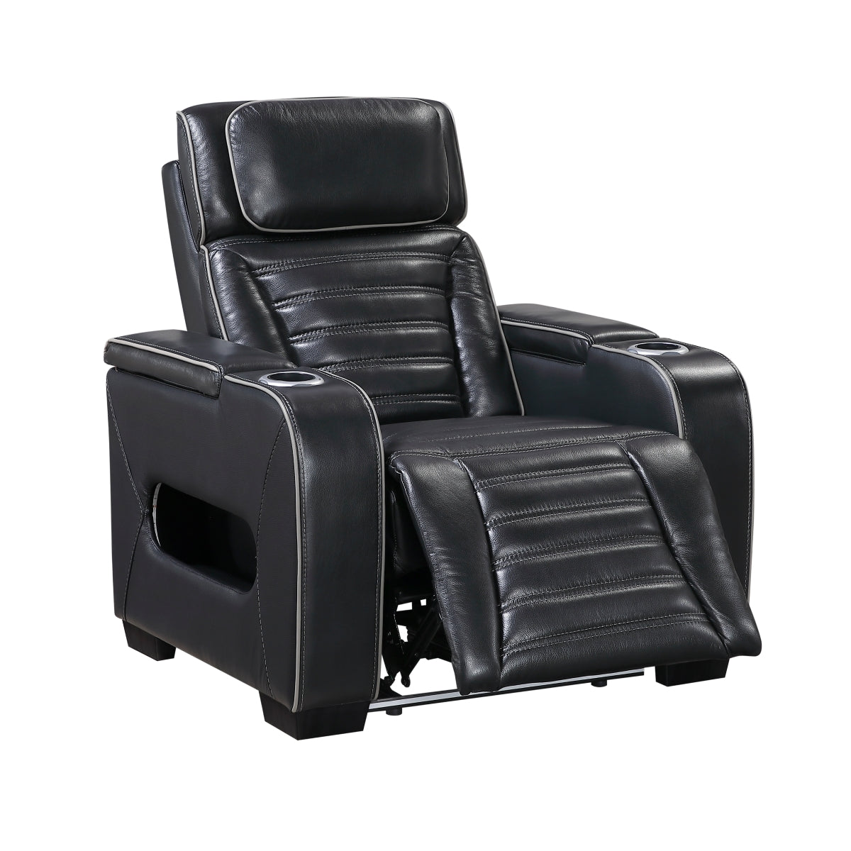 Cyber Power Reclining Chair with Power Headrest, Cup holder, Storage Arms(Top and Side), Air Massage, Heat, LED Lighting and Charging Ports