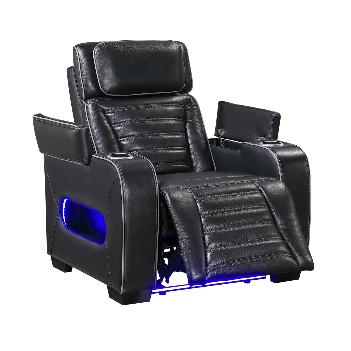 Cyber Power Reclining Chair with Power Headrest, Cup holder, Storage Arms(Top and Side), Air Massage, Heat, LED Lighting and Charging Ports