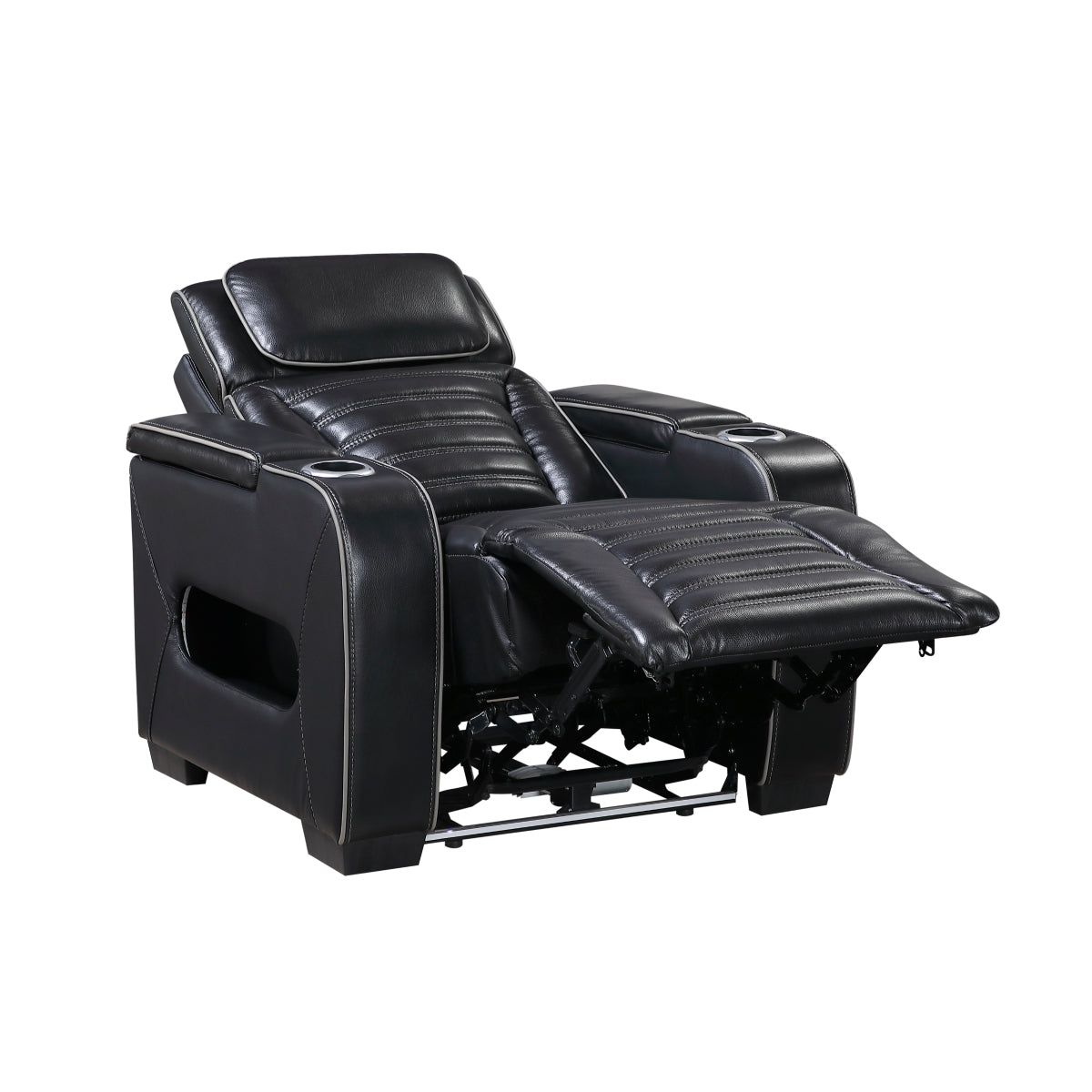 Cyber Power Reclining Chair with Power Headrest, Cup holder, Storage Arms(Top and Side), Air Massage, Heat, LED Lighting and Charging Ports