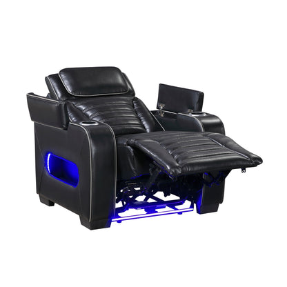 Cyber Power Reclining Chair with Power Headrest, Cup holder, Storage Arms(Top and Side), Air Massage, Heat, LED Lighting and Charging Ports