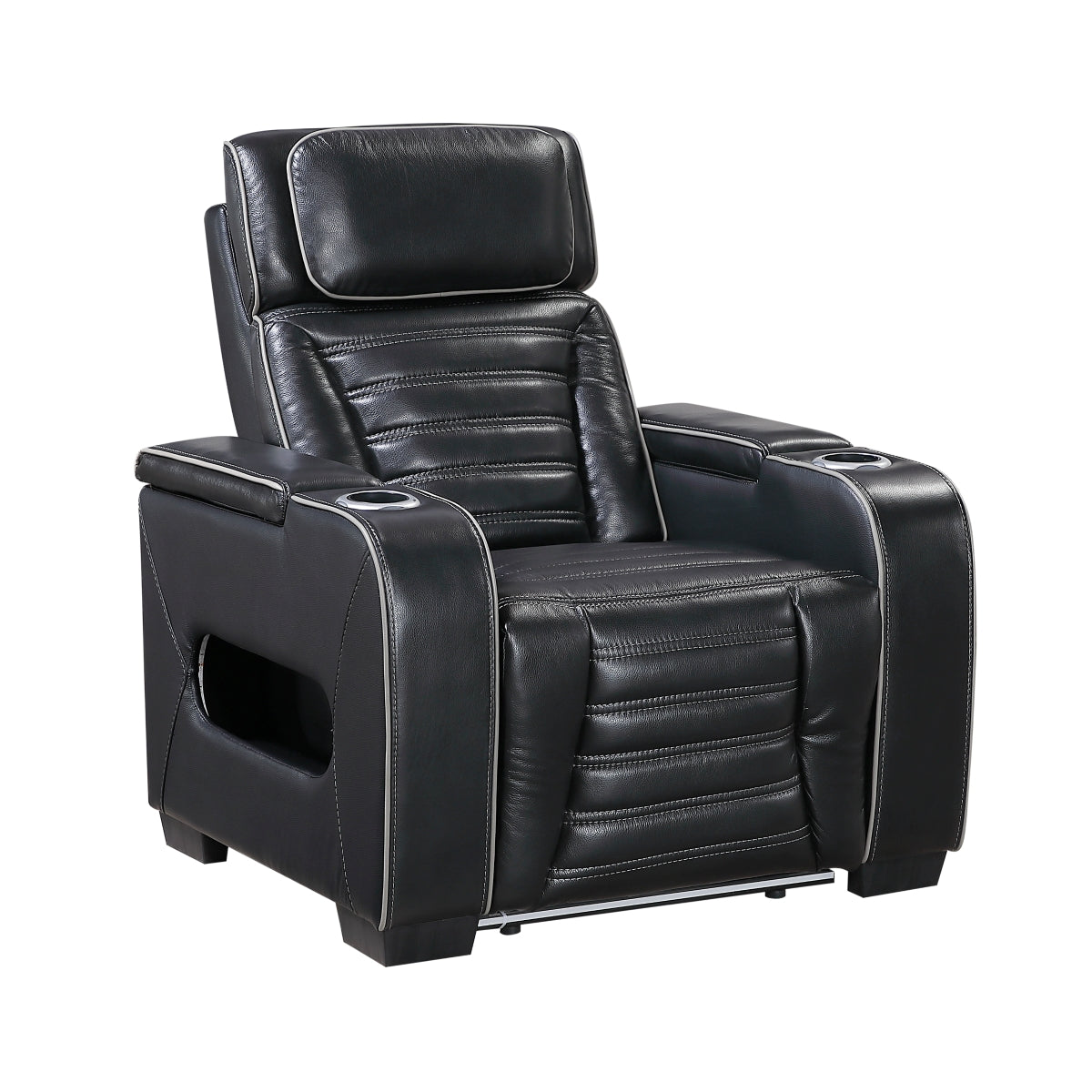 Cyber Power Reclining Chair with Power Headrest, Cup holder, Storage Arms(Top and Side), Air Massage, Heat, LED Lighting and Charging Ports