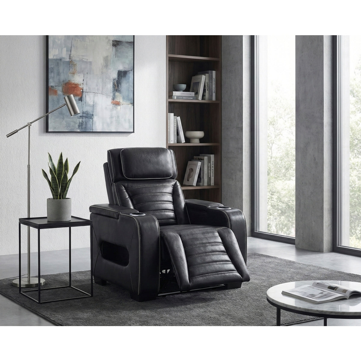 Cyber Power Reclining Chair with Power Headrest, Cup holder, Storage Arms(Top and Side), Air Massage, Heat, LED Lighting and Charging Ports