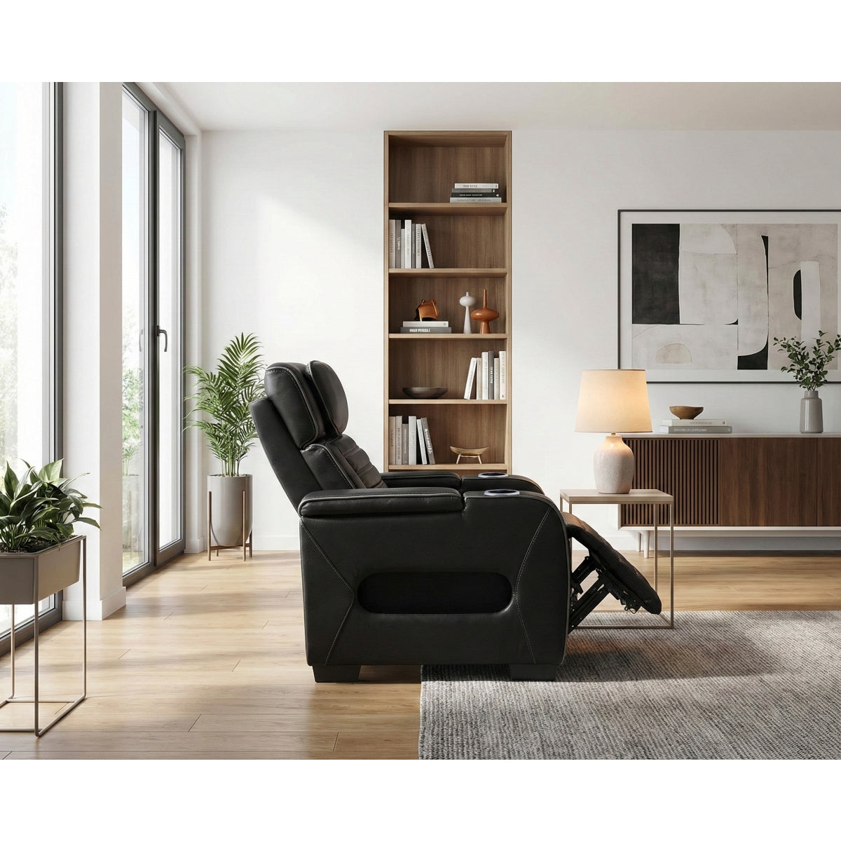 Cyber Power Reclining Chair with Power Headrest, Cup holder, Storage Arms(Top and Side), Air Massage, Heat, LED Lighting and Charging Ports