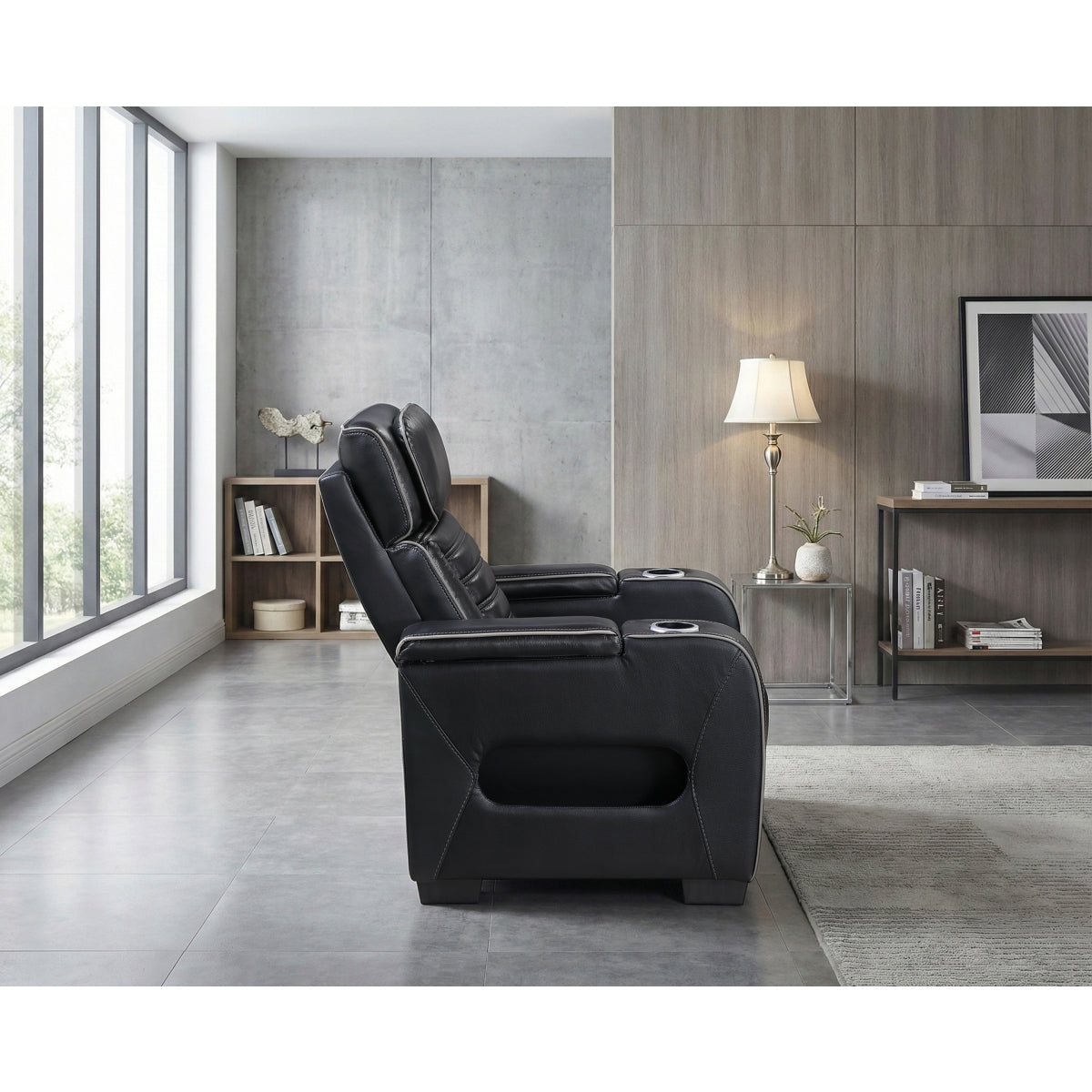 Cyber Power Reclining Chair with Power Headrest, Cup holder, Storage Arms(Top and Side), Air Massage, Heat, LED Lighting and Charging Ports