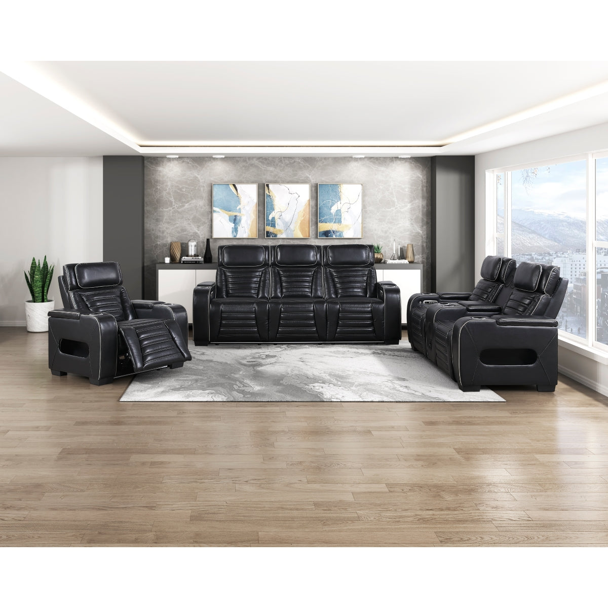 Cyber Power Reclining Chair with Power Headrest, Cup holder, Storage Arms(Top and Side), Air Massage, Heat, LED Lighting and Charging Ports