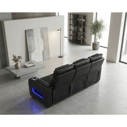 Cyber Power Double Reclining Sofa with Center Drop-Down Cup Holders, Power Headrests, Storage Arms(Top and Side) ,Cup holders, Reading Lights, Wireless Charger, Air Massage, Heat, LED Lighting and Charging Ports
