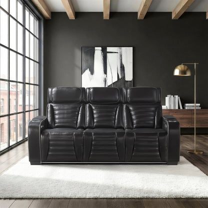 Cyber Power Double Reclining Sofa with Center Drop-Down Cup Holders, Power Headrests, Storage Arms(Top and Side) ,Cup holders, Reading Lights, Wireless Charger, Air Massage, Heat, LED Lighting and Charging Ports