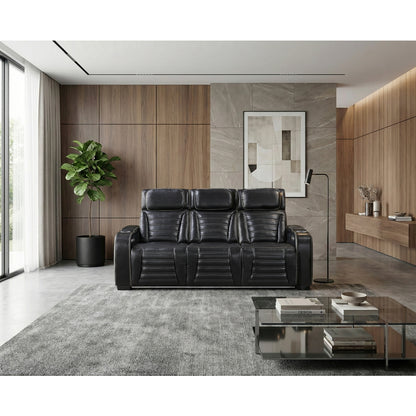 Cyber Power Double Reclining Sofa with Center Drop-Down Cup Holders, Power Headrests, Storage Arms(Top and Side) ,Cup holders, Reading Lights, Wireless Charger, Air Massage, Heat, LED Lighting and Charging Ports