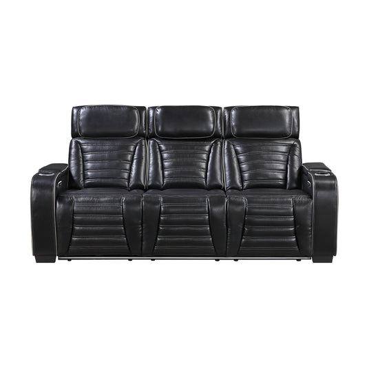 Cyber Power Double Reclining Sofa with Center Drop-Down Cup Holders, Power Headrests, Storage Arms(Top and Side) ,Cup holders, Reading Lights, Wireless Charger, Air Massage, Heat, LED Lighting and Charging Ports