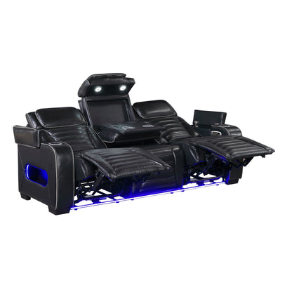 Cyber Power Double Reclining Sofa with Center Drop-Down Cup Holders, Power Headrests, Storage Arms(Top and Side) ,Cup holders, Reading Lights, Wireless Charger, Air Massage, Heat, LED Lighting and Charging Ports