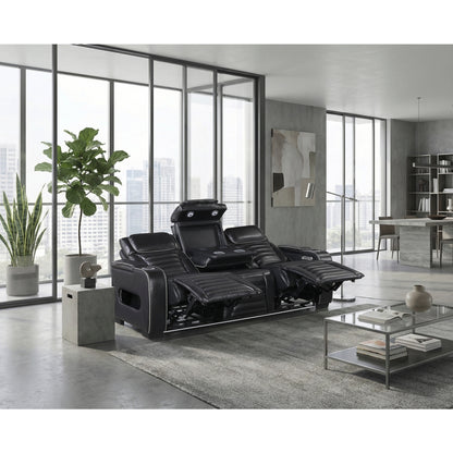 Cyber Power Double Reclining Sofa with Center Drop-Down Cup Holders, Power Headrests, Storage Arms(Top and Side) ,Cup holders, Reading Lights, Wireless Charger, Air Massage, Heat, LED Lighting and Charging Ports