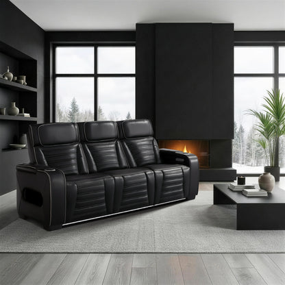 Cyber Power Double Reclining Sofa with Center Drop-Down Cup Holders, Power Headrests, Storage Arms(Top and Side) ,Cup holders, Reading Lights, Wireless Charger, Air Massage, Heat, LED Lighting and Charging Ports