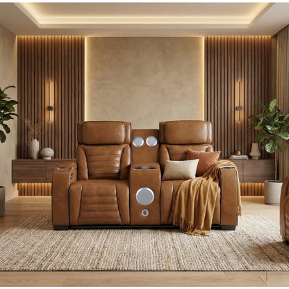 Cyber Power Double Reclining Love Seat with Center Console, Power Headrests, Storage Arms(Top and Side) ,Cup Holders, Wireless Speakers with Sub-Woofer, Air Massage, Heat, LED Lighting and Charging Ports