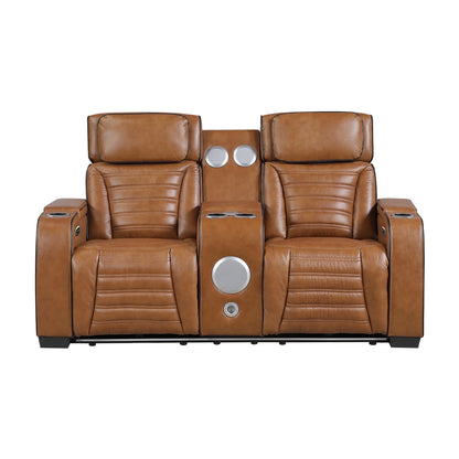 Cyber Power Double Reclining Love Seat with Center Console, Power Headrests, Storage Arms(Top and Side) ,Cup Holders, Wireless Speakers with Sub-Woofer, Air Massage, Heat, LED Lighting and Charging Ports