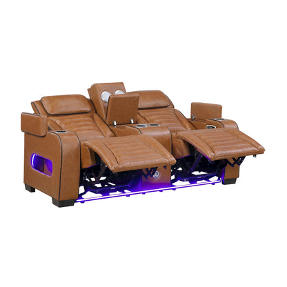 Cyber Power Double Reclining Love Seat with Center Console, Power Headrests, Storage Arms(Top and Side) ,Cup Holders, Wireless Speakers with Sub-Woofer, Air Massage, Heat, LED Lighting and Charging Ports