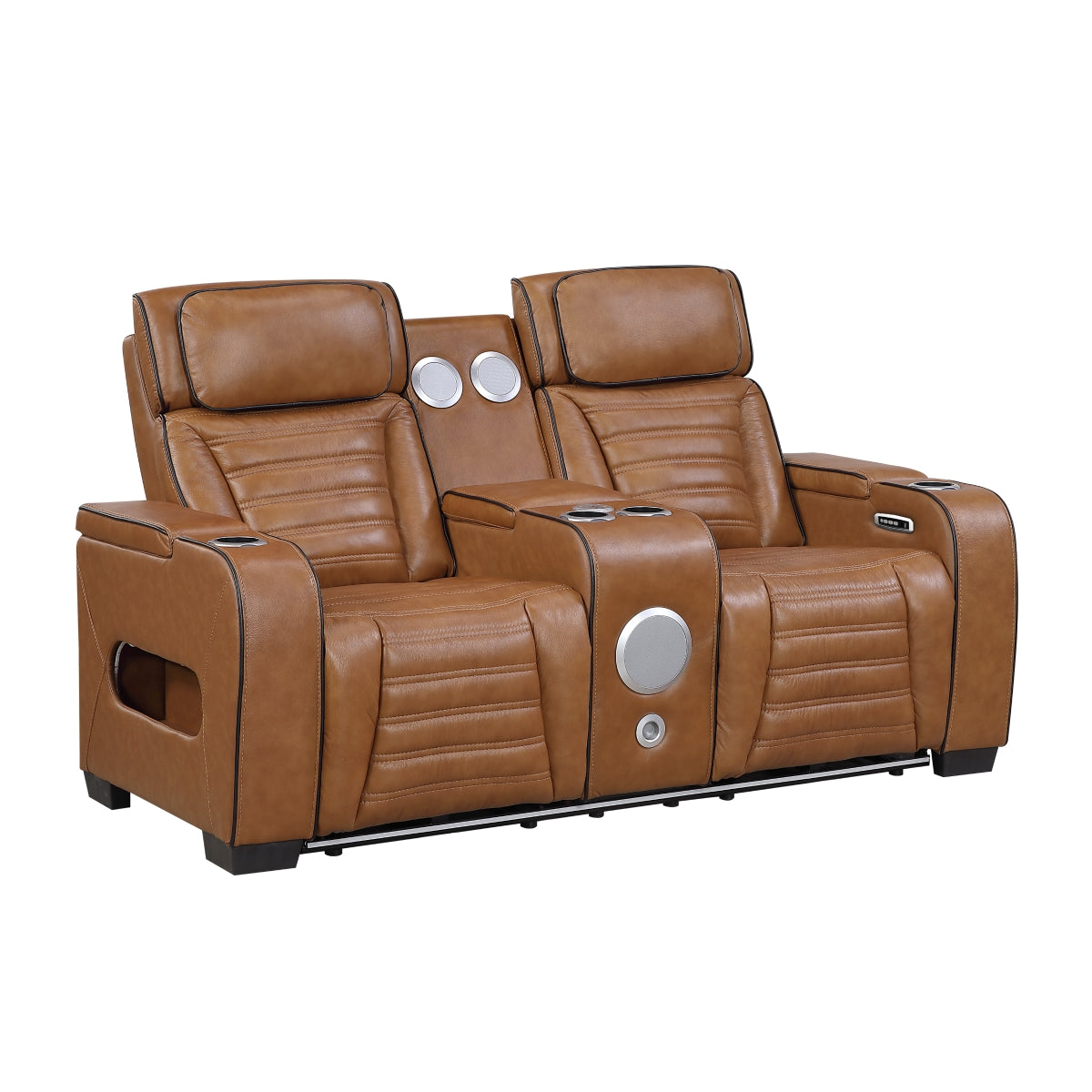 Cyber Power Double Reclining Love Seat with Center Console, Power Headrests, Storage Arms(Top and Side) ,Cup Holders, Wireless Speakers with Sub-Woofer, Air Massage, Heat, LED Lighting and Charging Ports