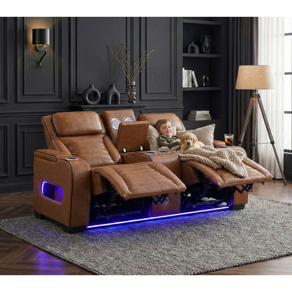 Cyber Power Double Reclining Love Seat with Center Console, Power Headrests, Storage Arms(Top and Side) ,Cup Holders, Wireless Speakers with Sub-Woofer, Air Massage, Heat, LED Lighting and Charging Ports