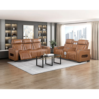 Cyber Power Double Reclining Love Seat with Center Console, Power Headrests, Storage Arms(Top and Side) ,Cup Holders, Wireless Speakers with Sub-Woofer, Air Massage, Heat, LED Lighting and Charging Ports
